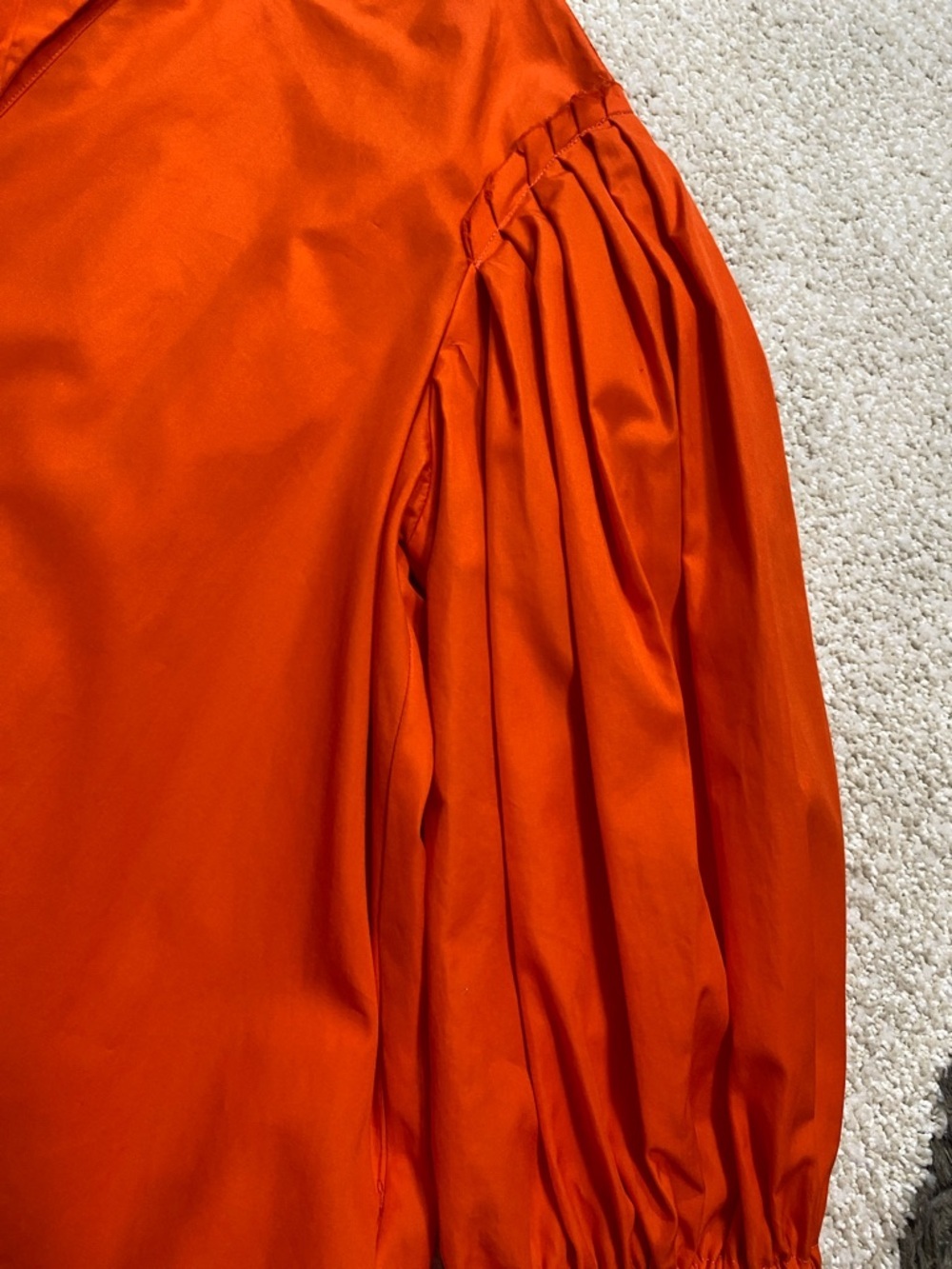Button-Front Puff-Sleeve Mini Dress in Bold Orange Size 38 - Picture 8 of 16